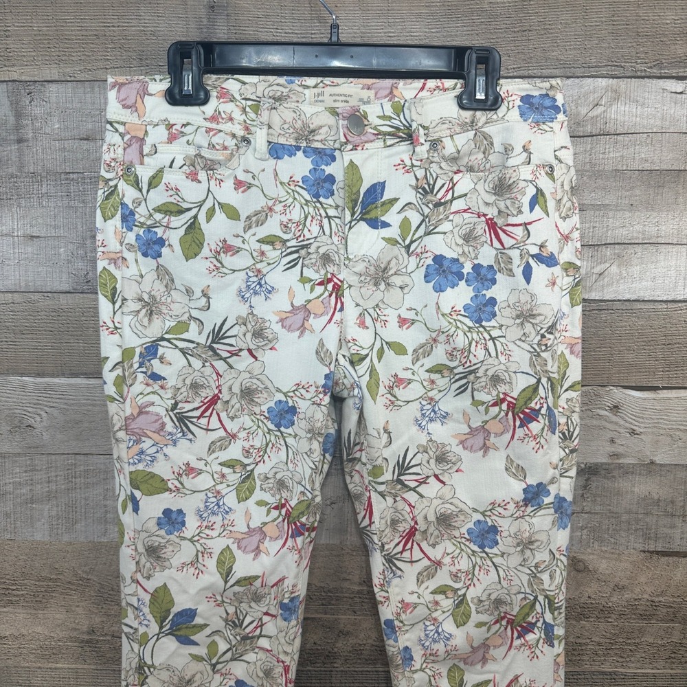 J. Jill Denim Authentic Fit Slim Ankle Floral Print Jeans White Multicolor 8P - Picture 2 of 7